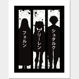 Frieren Party Members Black and White Silhouette with Fern Stark from Sousou no Frieren or Frieren Beyond Journeys End Anime SNF-173 Posters and Art